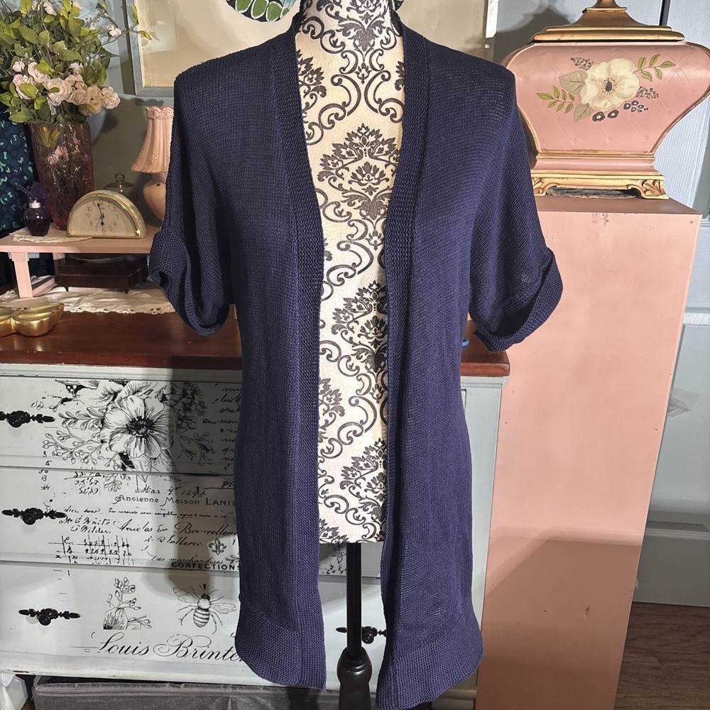 Lilly Pulitzer Navy Blue Spring Short Sleeve Open Cardigan Sz XS